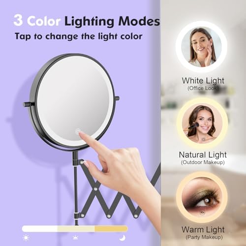 8" Rechargeable Wall Mounted Makeup Mirror Double Sided Magnifying - Image 6