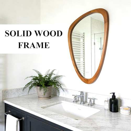 Irregular Asymmetrical Wall Mirror 19"x30" Wooden Frame Bathroom Mirror - Image 7