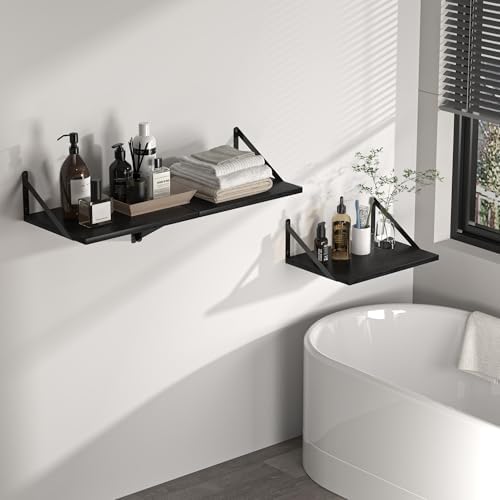 Heimlove 16W x 12D Deep Floating Shelves Set of 2 Black - Image 6