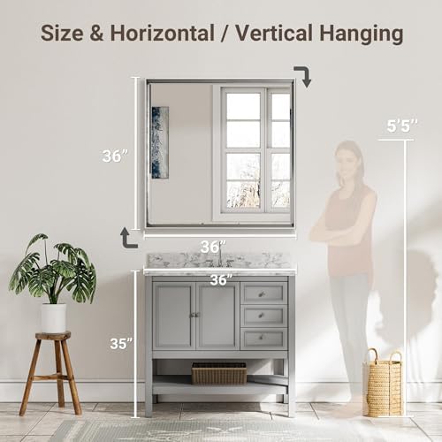 36x36’’ Beveled Silver Framed Square Bathroom Mirror - Image 6