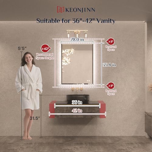 Keonjinn 28" x 36" LED Backlit Mirror, HD Tempered Glass - Image 6