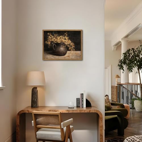 Framed Vintage Floral Wall Art, 3D Textured Sandstone Dark Still Life Flowers - Image 7