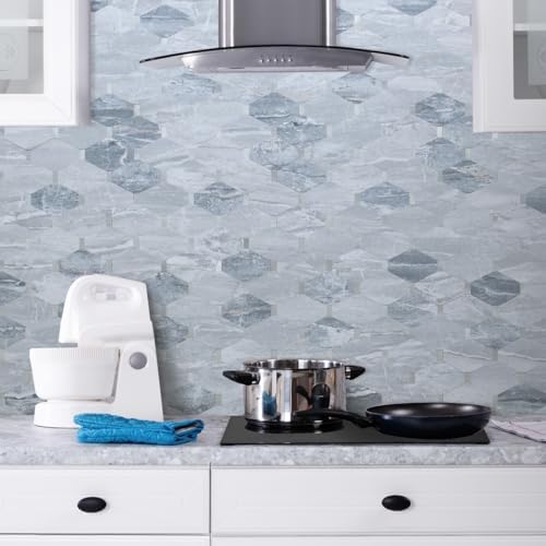 DICOFUN 1 Sheet Grey Marble Long Octagon Peel and Stick Backsplash, Faxu Stone - Image 6