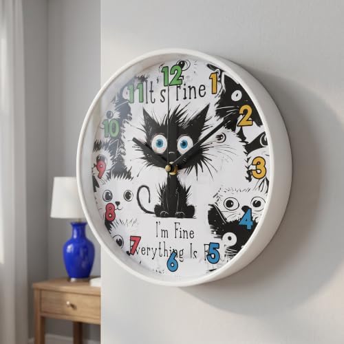 Funny Black Cat Motivational Quotes wall Clock Silent Non Ticking Battery - Image 7