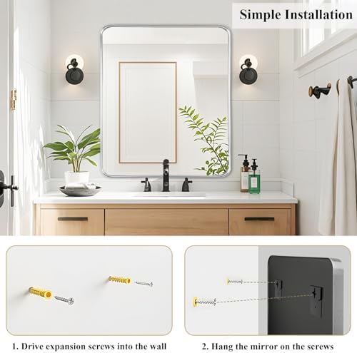 Silver Bathroom Vanity Mirror Over Sink 30x36, Large Wall Chrome Mirror - Image 6