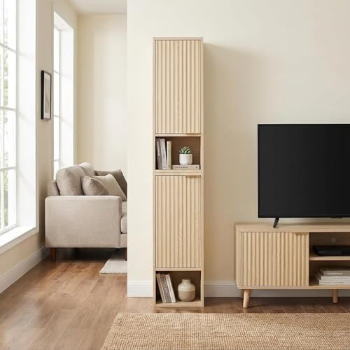 AKMAKM 59.1" Tall Slim Bathroom Storage Cabinet Oak, Freestanding or Wall - Image 6