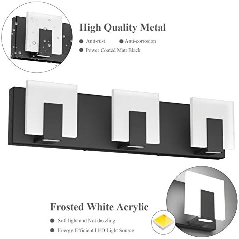 Aipsun 3 Lights Modern Black Vanity Light Up and Down Black LED Vanity Light - Image 7