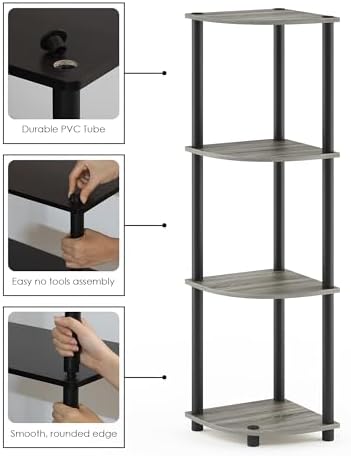Furinno TURN-N-TUBE Corner Shelf, 4-Tier Corner Bookshelf, Display Storage - Image 6