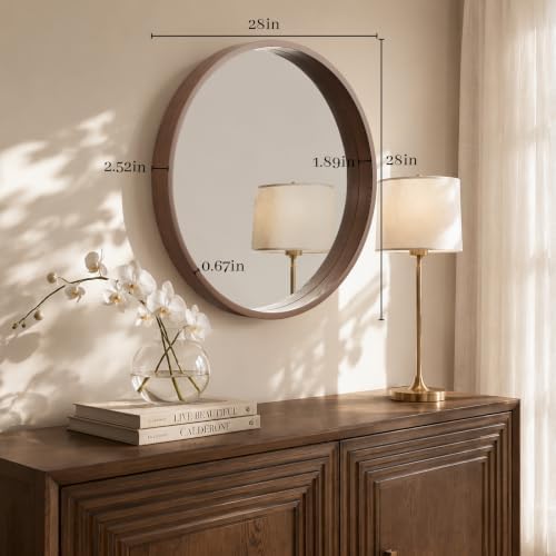 WallBeyond 28 Inch Round Wood Mirror, Large Circle Wooden Frame Wall Mirror - Image 6
