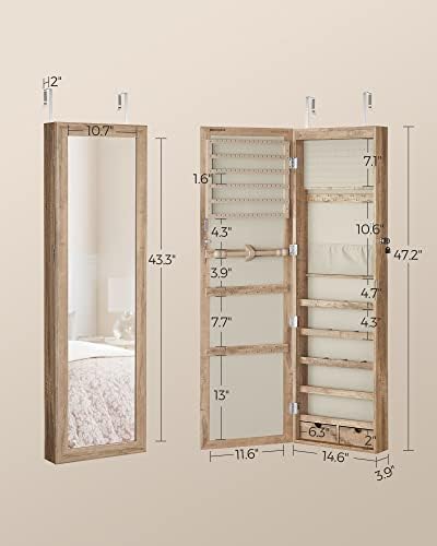 SONGMICS 6 LEDs Mirror Jewelry Cabinet, 47.2-Inch Tall - Image 6
