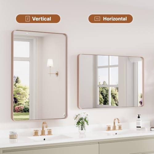 Kosmonia 36x24 Inch Bathroom Vanity Mirror Brushed Rose Gold - Image 7