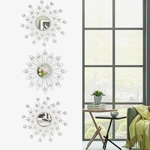 Uaussi 3 Pack Crystal Sunburst Wall Mirror Décor Rhinestone Mirrors Decorative - Image 7