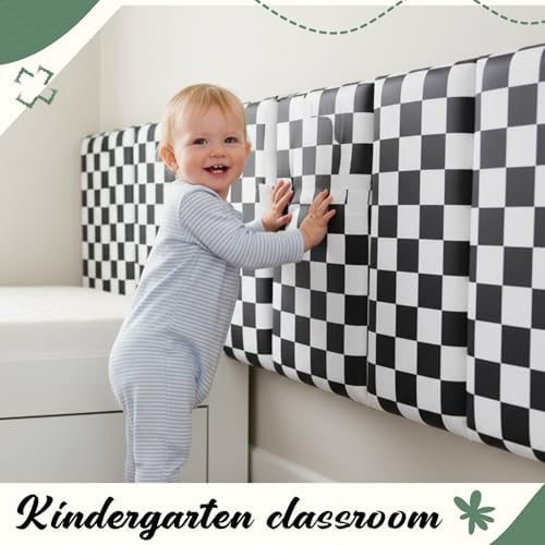 4 Pack Wall Padding Headboard 15.75" x 7.87" x 1.18" Black White Checkered - Image 6