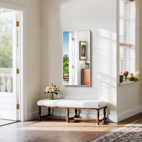 YIROMAN Bathroom Mirror 20"x40", Brushed Silver Bathroom Mirror - Image 6