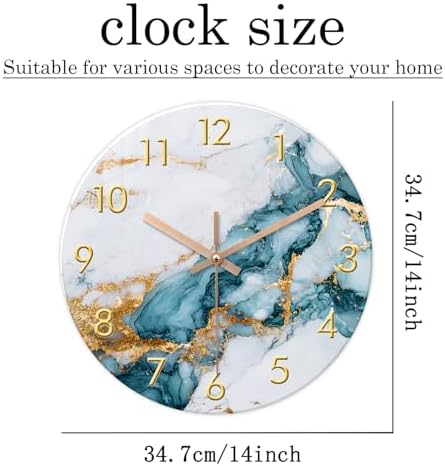 Blue Gold Wall Clock 14 Inch Modern Marble Design - Image 6