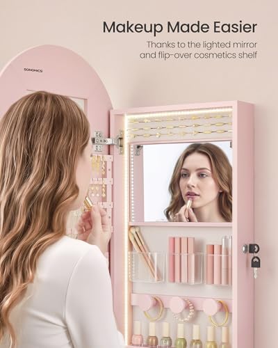 SONGMICS Wide Jewelry Organizer, Wall/Door Mounted, LED Cabinet - Image 6