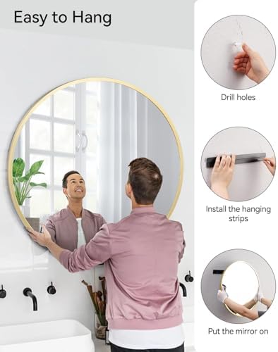 GarveeTech 20 Inch Golden Circle Wall Mirror, Modern Round Metal Framed Mirror - Image 6