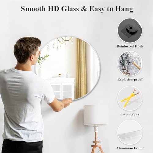 Silver Round Mirror 24 Inch, Wall Circle Mirror - Image 6
