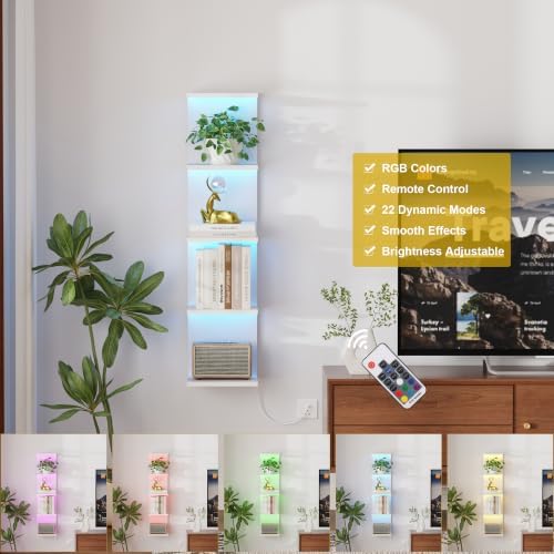 Qupui 5 Tier Wall Shelf with LED Light, 37.8 Inch Floating - Image 6