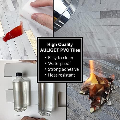 AULIGET Faux White Stone Peel and Stick Backsplash, 2 PVC Mixed Metal Wall - Image 6