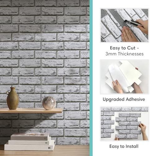 Commomy Faux Brick Wall Panels Peel and Stick Thin PVC 10 Pcs 11.8" x 11.8" - Image 6