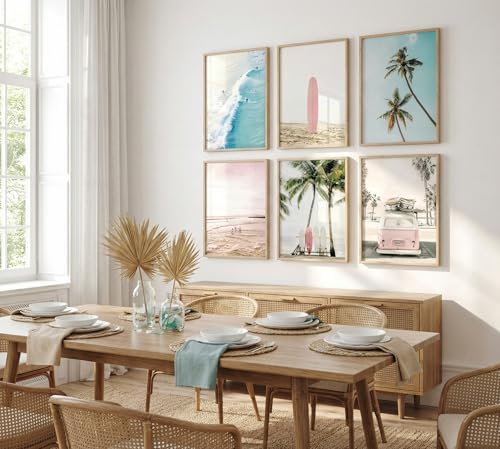 KYSNGMT Pink Coastal Wall Art Canvas Poster Prints Set of 6 - Image 7