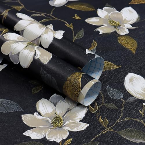 Livebor Dark Peel and Stick Wallpaper Floral Contact Paper 16.9" x 196.8" - Image 6