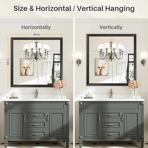Briivue Black Metal Framed Bathroom Wall Mirror, 40x38 Inch - Image 6
