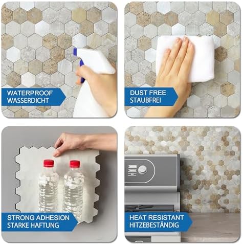 Peel and Stick Backsplash Hexagon Marble Tiles Castle Brown 10pcs - Image 6