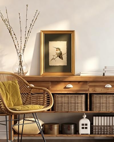 VIYYIEA Gold Framed Vintage Wall Art, Hummingbird On Branch, 12x16 inch - Image 7