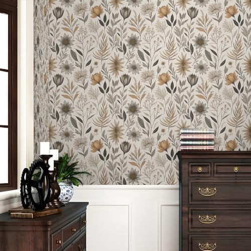 REDAMANCY Neutral Boho Gray Flower Leaves Modern Abstract Peel and Stick - Image 2