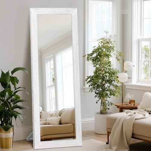 65x22in Full Length Mirror, Rustic White Beveled Wood Frame - Image 7