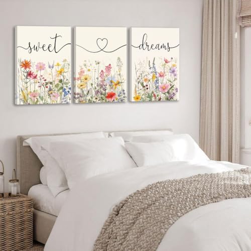 Framed Sweet Dreams Wall Art Set of 3, Colorful Wildflower Prints - Image 7