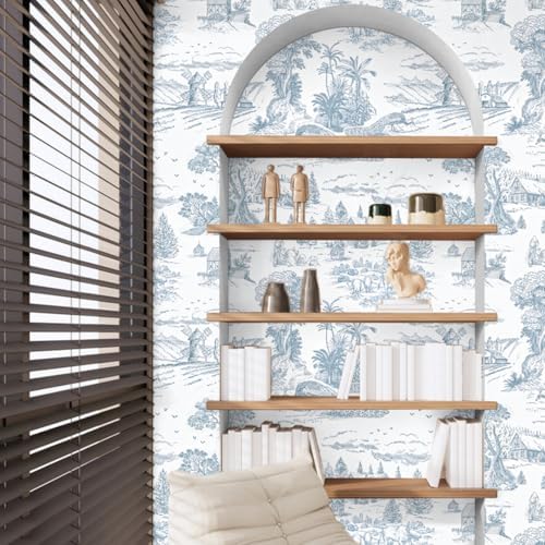 Abyssaly Toile Blue and White Peel and Stick Wallpaper17.3×118" - Image 7