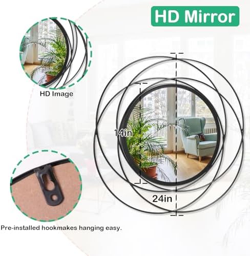 Round Black Mirror 24" for Living Room Wall Decor, Decorative Vanity Mirror - Image 7