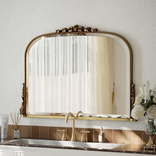Wall Beaded Mirror, 36 x 27 Inch Round Top Right Angle Wall Mirror, Tempered - Image 7