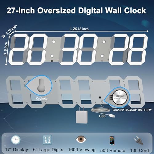 CHKOSDA 27 Inch Large 3D LED Digital Wall Clock - Image 6
