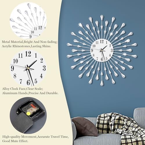 Large Wall Clock Metal Decorative Wall Clocks Silent Non-Ticking, Bling Shining - Image 6
