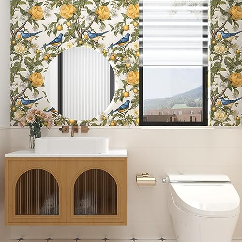 Danodoi Yellow Vintage Lemon Bird Peel and Stick Wallpaper 17.5" x 393" - Image 6