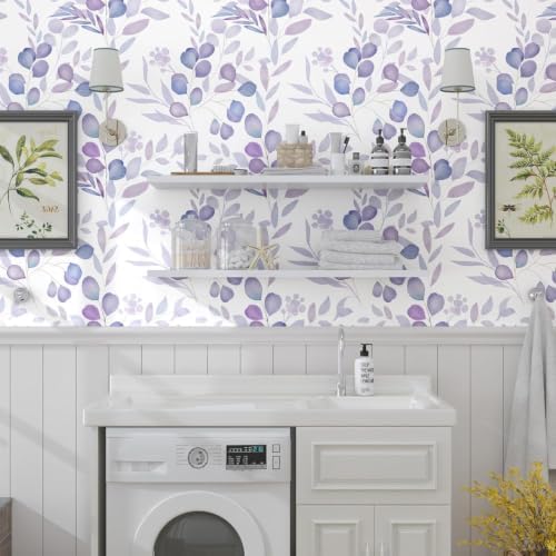 Serene Purple Leaf Botanical Peel and Stick Wallpaper 17.5" x 393" - Image 6