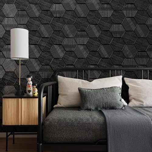 Traditional Black Hexagon Wallpaper 3D Embossed Wallpaper 17.3in x 19.68ft - Image 6