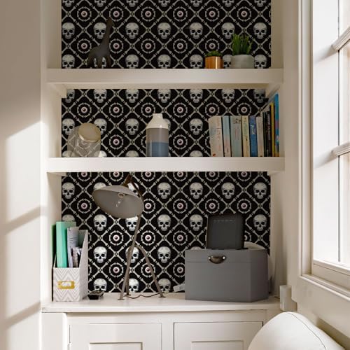 FLFK Peel and Stick Wallpaper Skull and Eyeballs Black Wallpaper 16" x 128" - Image 6