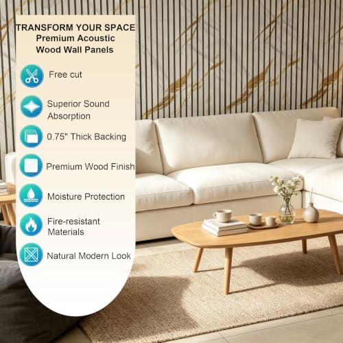 Acoustic Wall Panels, 4 Pack 47.2"x23.6" Noise Dampening Wood Slat Panels - Image 6