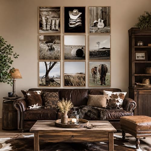 Vintage Western Canvas Wall Art Set of 9, Cowboy Prints 8x10 Inch Unframed - Image 7