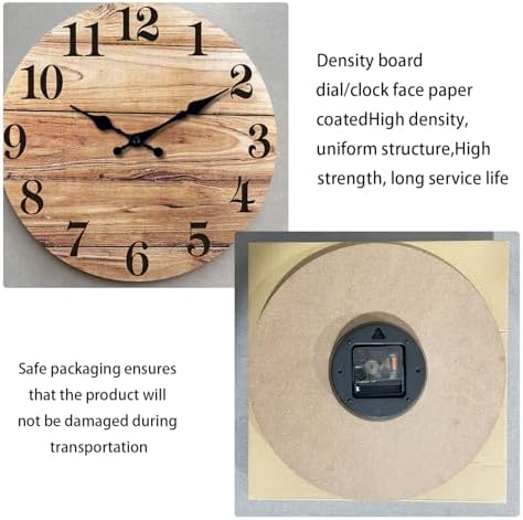 XNM 10 Inch Rustic Wood Wall Clock Battery Operated - Image 6