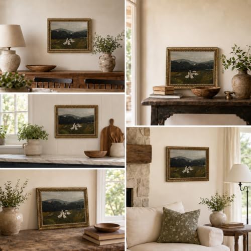 Vintage Framed Geese Meadow Farmhouse Canvas Wall Art 12x16 Inch - Image 7