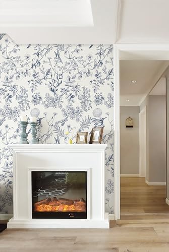 Safiyya Peel and Stick Wallpaper Blue and White Contact Paper Floral Birds Wall - Image 6