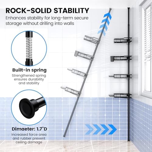Adjustable Shower Caddy Tension Pole: Rustproof Corner Bathroom Shelves - Image 6