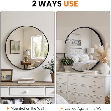 TRAHOME Black Round Bathroom Mirror, 2 Pack 22” Vanity Circle Wall Mirror - Image 7