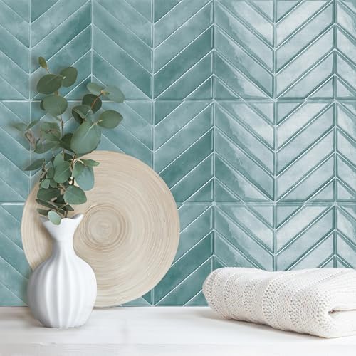 Smart Tiles Peel and Stick backsplash, Chevron Aqua Green - Image 6